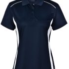 Navy blue polo shirt with white side panels and a buttoned collar.