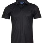 Black short-sleeve polo shirt on a white background.