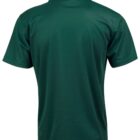 Green polo shirt displayed from the back, showcasing its short sleeves and collar.