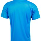 Blue short-sleeve polo shirt shown from the back.