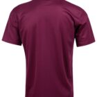 Back view of a plain maroon polo shirt.
