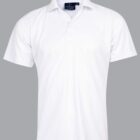 White polo shirt on a gray background.