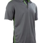 Gray polo shirt with green accents on the sides and collar.
