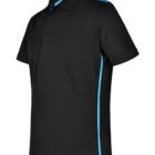 Black polo shirt with light blue accents on shoulders and sides.