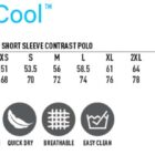 Sizing chart for RapidCool polo shirts with size icons and benefits.