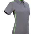 Gray polo shirt with green accents on a white background.