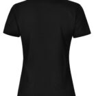Black short-sleeve polo shirt, back view, with a collar and plain design.