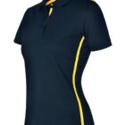 Black polo shirt with yellow accents on the shoulders and sides.