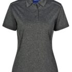 Dark gray short-sleeve polo shirt with a collar, viewed from the front.