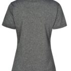 Back view of a gray polo shirt with short sleeves on a white background.