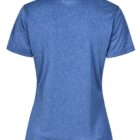 Back view of a blue short-sleeve polo shirt against a white background.