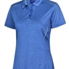 Blue short-sleeve polo shirt with white stitching details on the shoulders.