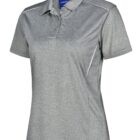 Gray short-sleeve polo shirt with a blue label inside the collar.