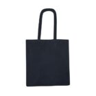 Plain black tote bag with two handles against a white background.