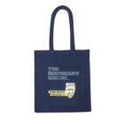 Navy tote bag with THE BOUNDARY SOCIAL and YOU NEED TO SEE IT text on the front.