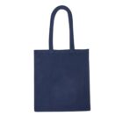 Navy blue fabric tote bag with two handles on a white background.
