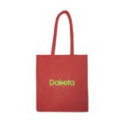 Red tote bag with Dakota Software printed in green text on the front.