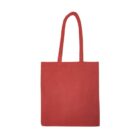 A plain red tote bag with two handles against a white background.