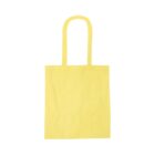 A plain yellow tote bag with two handles on a white background.