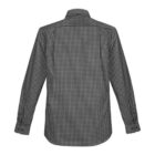 Back view of a long-sleeve black and white checkered shirt.
