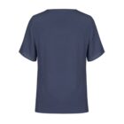 Back view of a plain, short-sleeve navy blue t-shirt on a white background.