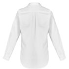 Back view of a plain white long-sleeve button-up shirt on a white background.