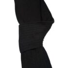 A folded, ribbed, dark gray knitted scarf isolated on a white background.