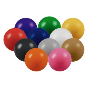 Eleven colorful plastic balls, perfect for fun promotional products or giveaway ideas.