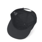Black baseball cap shown from above, revealing the inside and brim.