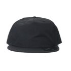 Black snapback baseball cap with a flat brim, shown against a white background.