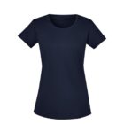 Plain navy blue short-sleeve t-shirt on a white background.