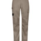 Beige cargo pants with pockets on a white background.