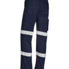 Navy blue pants with white reflective bands around the thighs and calves.