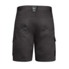 Black cargo shorts with multiple pockets, shown from the back.