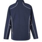 Navy blue jacket with white stitching, viewed from the back.