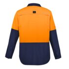 Orange and navy long-sleeve work shirt, back view.
