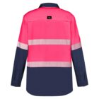 High-visibility long-sleeve shirt with pink top, navy bottom, and reflective bands on the back.