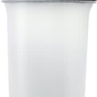 Clear plastic shaker bottle with a black lid and spout, standing upright.