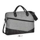 Grey and black laptop bag with handles and an adjustable shoulder strap.