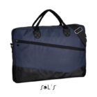 Navy and black laptop bag with handles and a shoulder strap, displayed on a white background.
