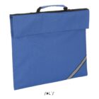 Blue rectangular document bag with a handle and reflective stripe on the bottom right corner.
