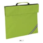 Bright green document bag with a handle and a diagonal reflective strip on the bottom right corner.
