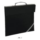 A black document bag with a handle and a diagonal gray stripe on the bottom corner.