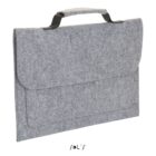 Light grey felt laptop sleeve with a handle and front flap, shown against a white background.