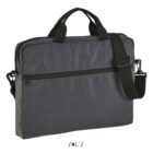 Dark gray laptop bag with black handles, a front zipper pocket, and a detachable shoulder strap.