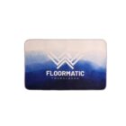 Rectangular mat with blue gradient, FLOORMATIC text, and geometric logo in white.