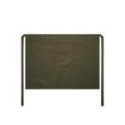Olive green waist apron with a front pocket and long tie straps.
