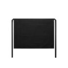Black waist apron with a front pocket and long waist ties, displayed on a white background.