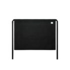 Black waist apron with front pocket and long side ties, displayed on a white background.