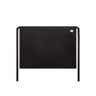 Black waist apron with two front pockets and long side ties on a white background.